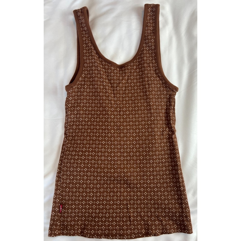 Levi's Women's Size‎ Small Ribbed Brown Tank With Cream Geo Pattern